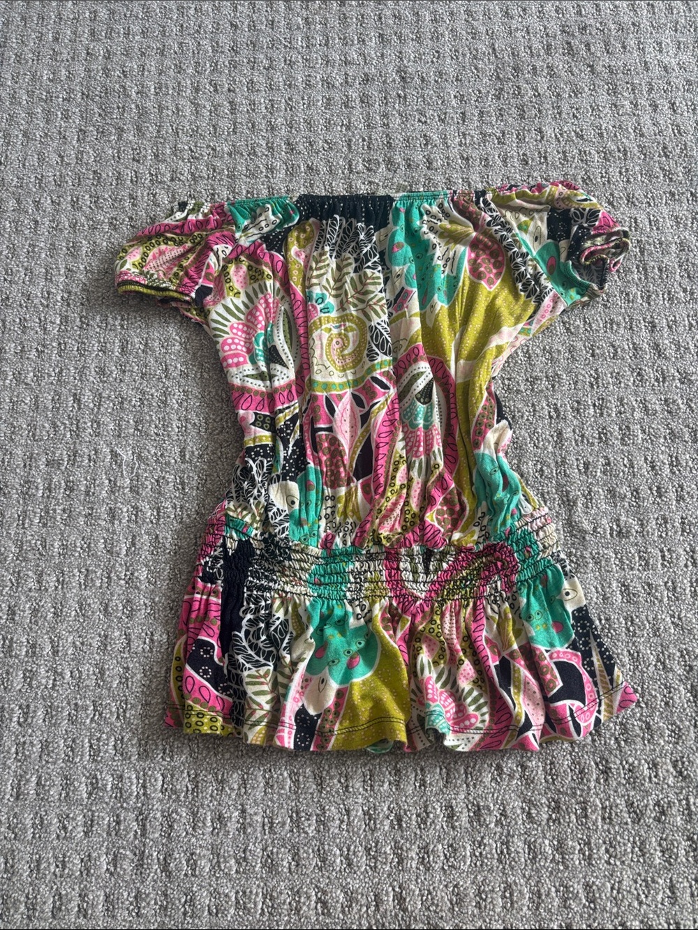 DownEast Off-Shoulder Short Sleeve Top - Pink, Teal & Yellow